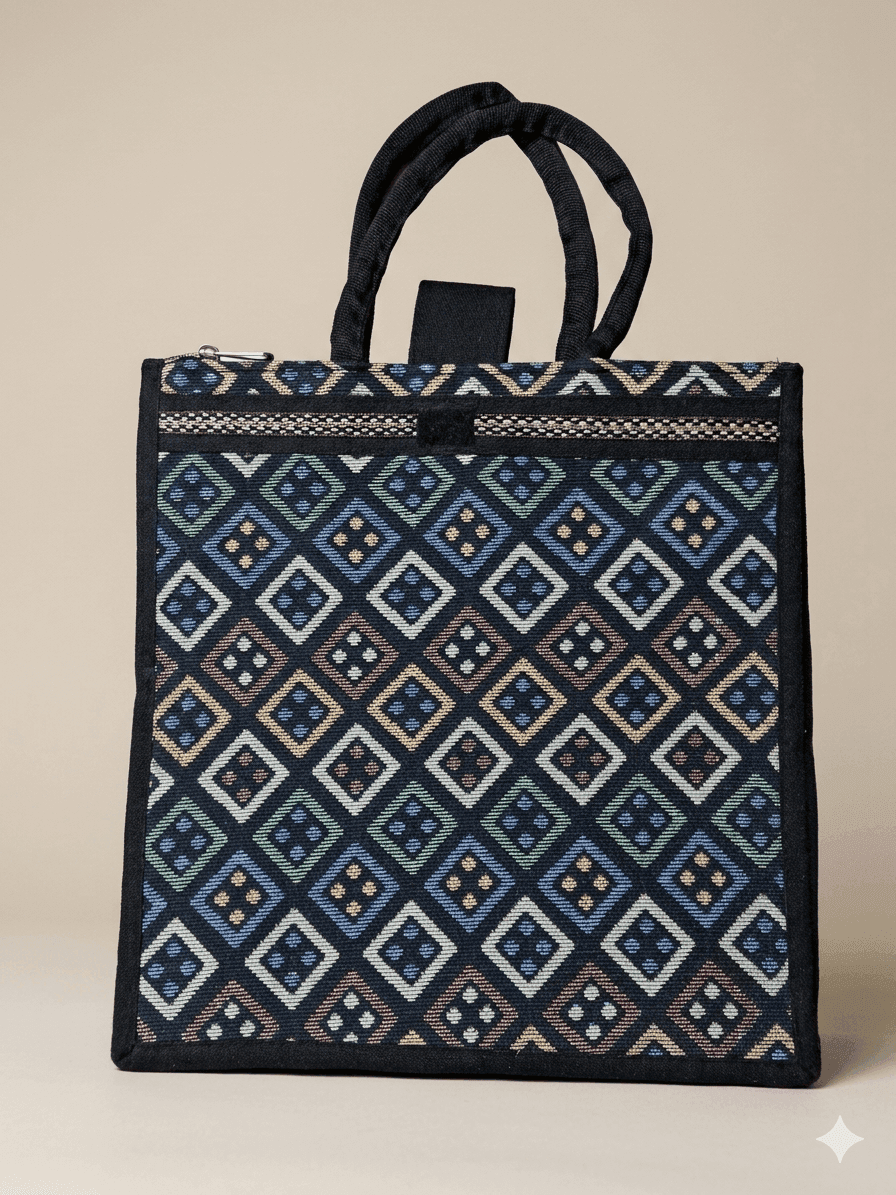 Women's Traditional Woven Jute Geometric Tote Bag