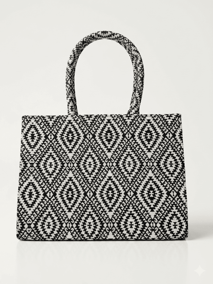 Women's Premium Geometric Canvas Jute Tote Bag