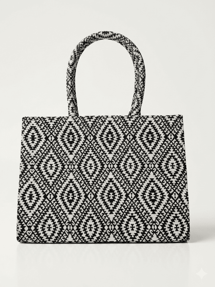 Women's Premium Geometric Canvas Jute Tote Bag