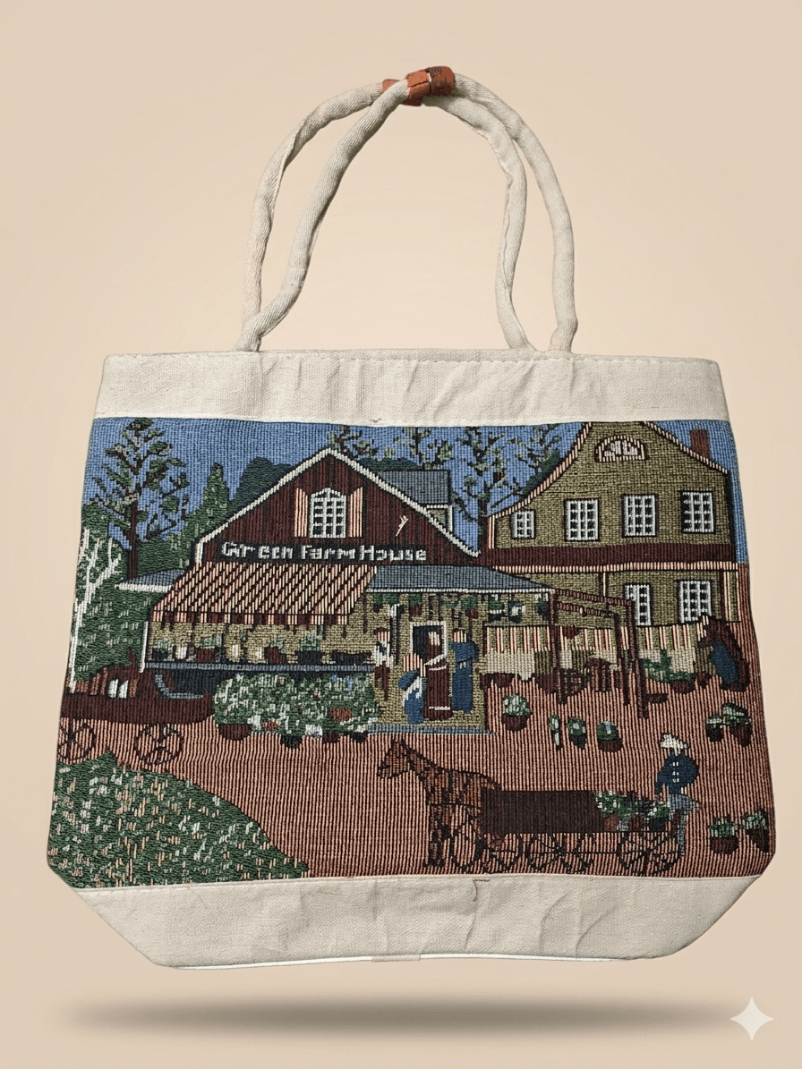 Vintage-Style Scenic Tapestry Canvas Tote Bag
